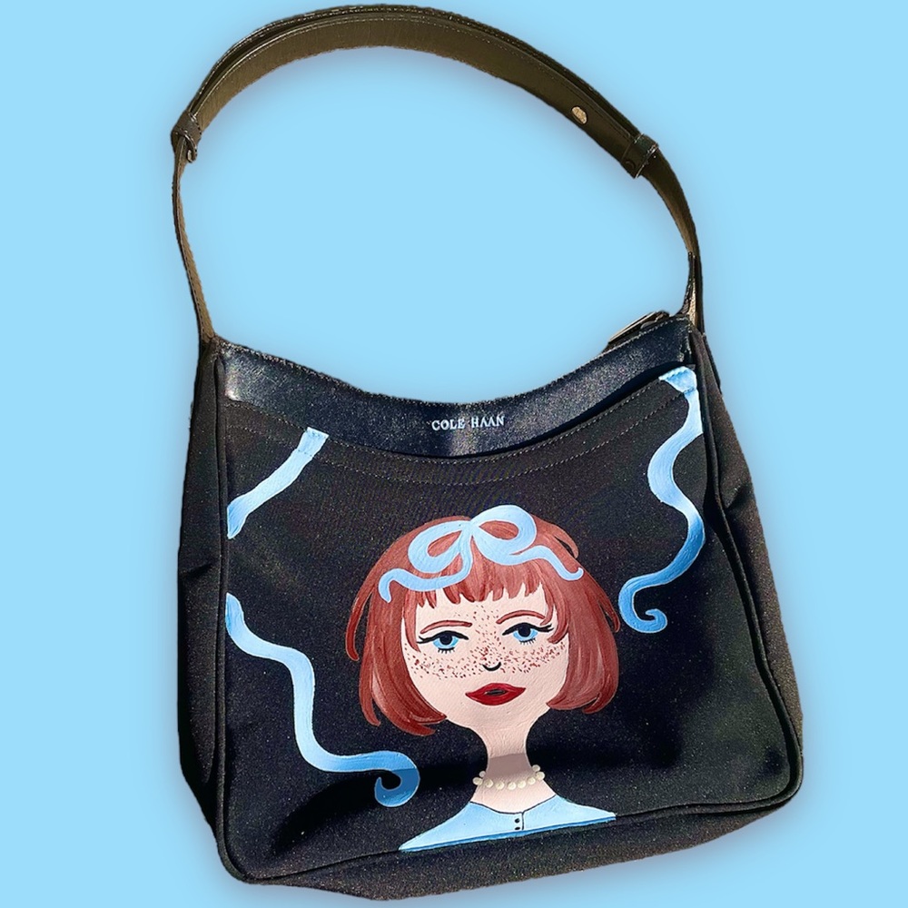 Vintage Cole Haan Handpainted Handbag 90s genuine leather Shoulderbag